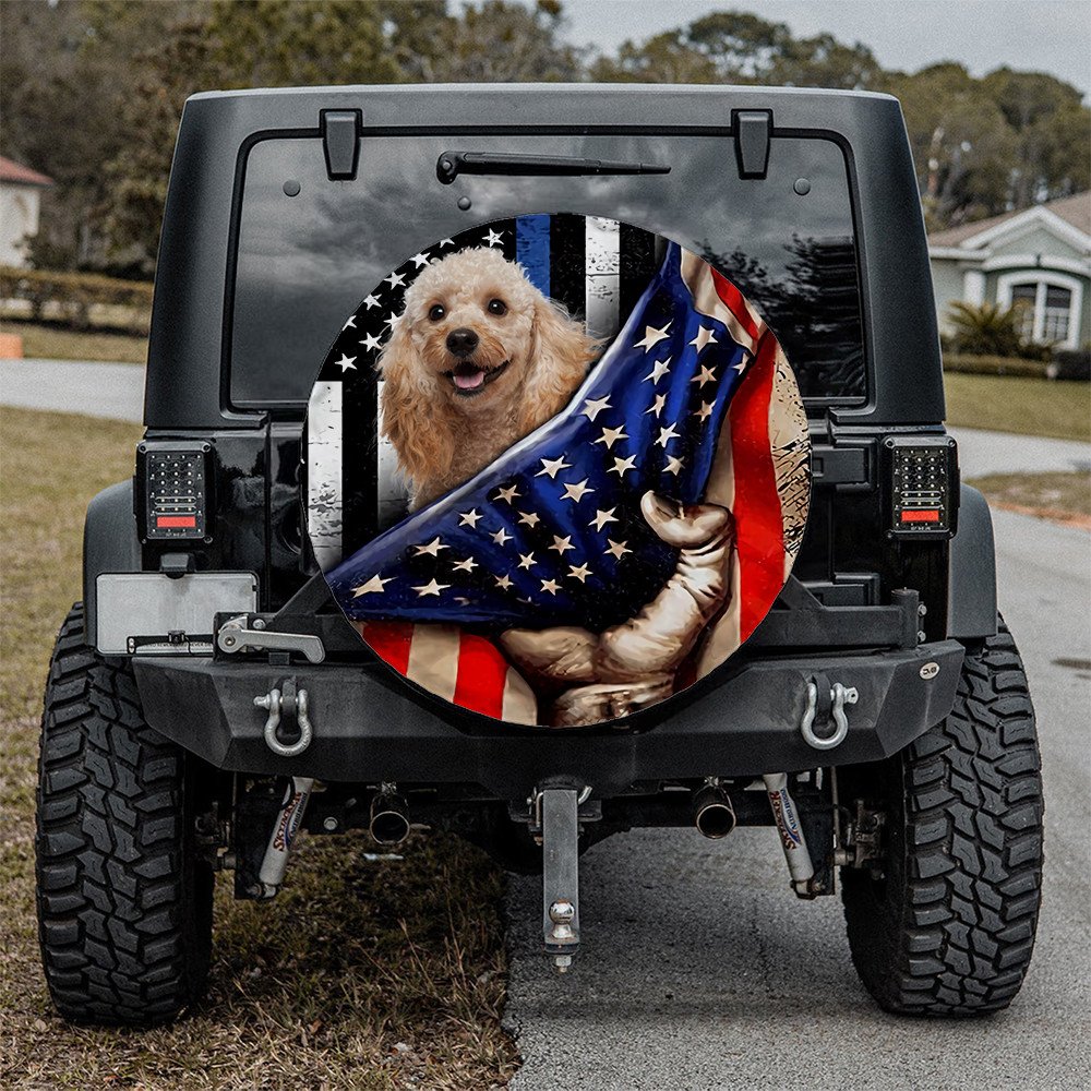 Poodle Inside American Flag Independence Day Spare Tire Cover