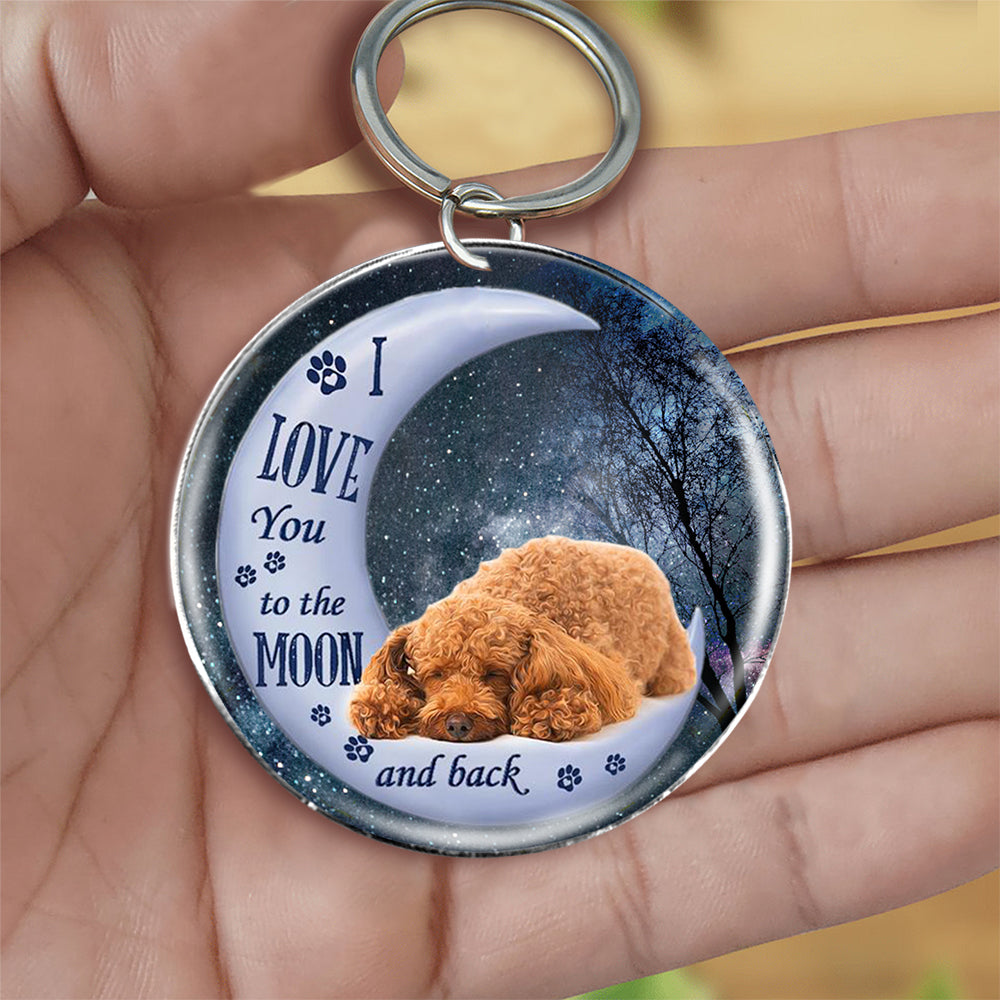 Poodle Moon Back-Round Resin Epoxy Metal Keychain