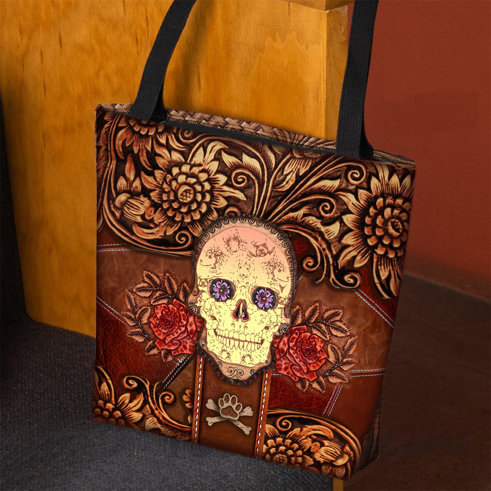 Poodle Skull Flower Cloth Tote Bag