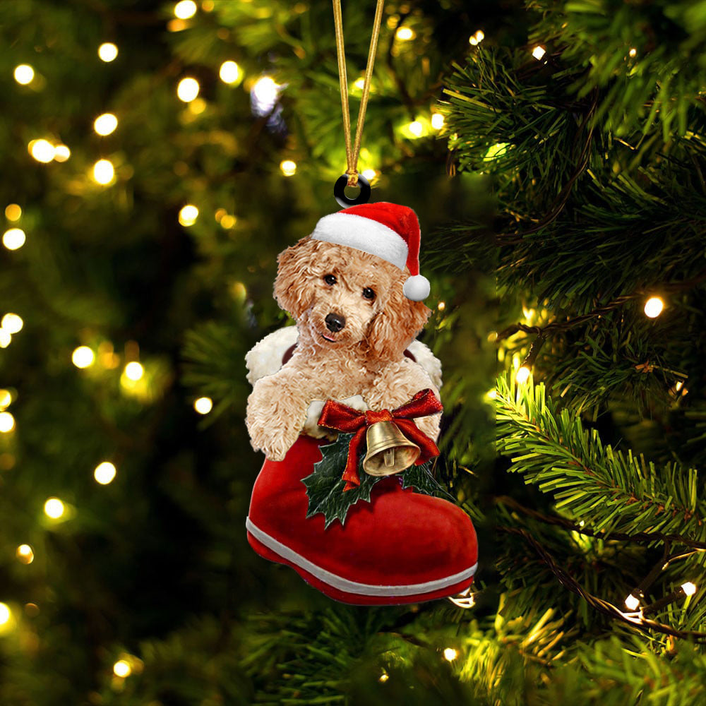 Poodle (2)-1-In Santa Boot Christmas-Two Sided Ornament