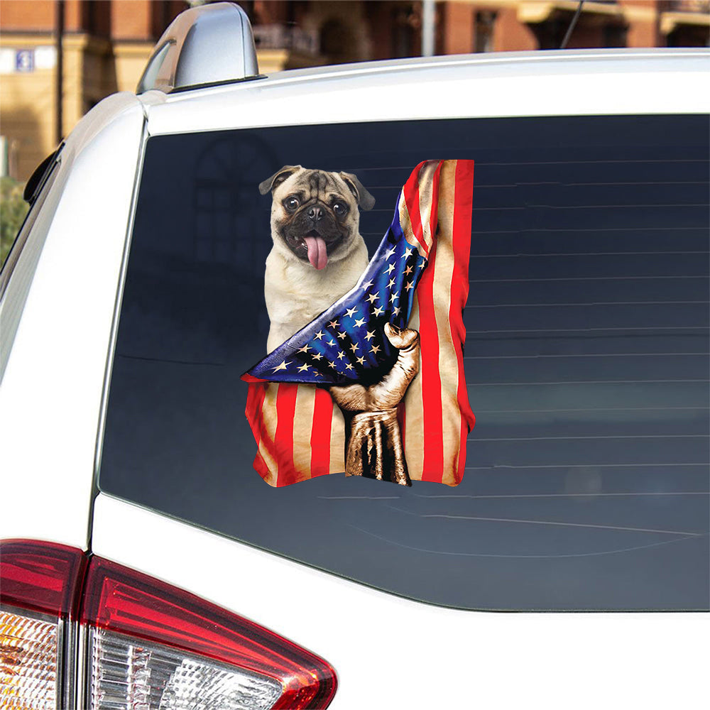 Pug-American Flag Front Car Sticker