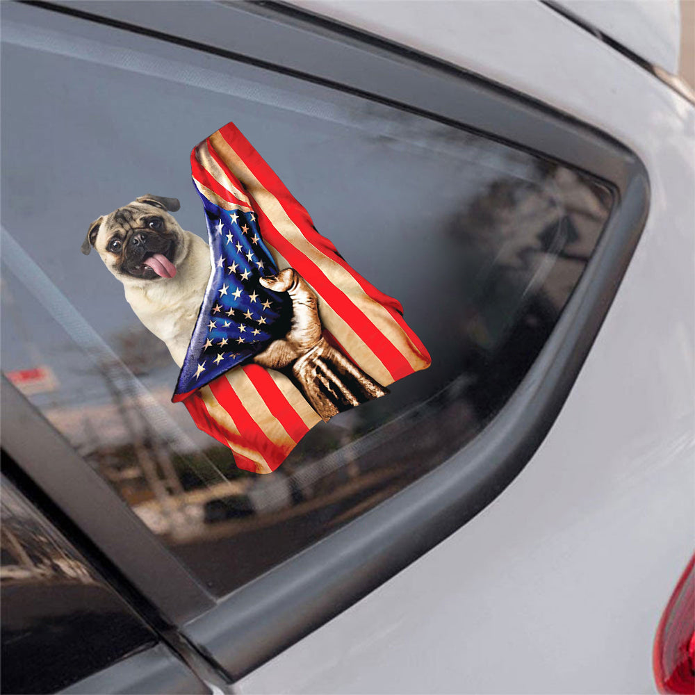 Pug-American Flag Front Car Sticker