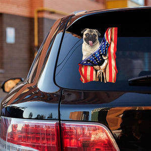 Pug-American Flag Front Car Sticker