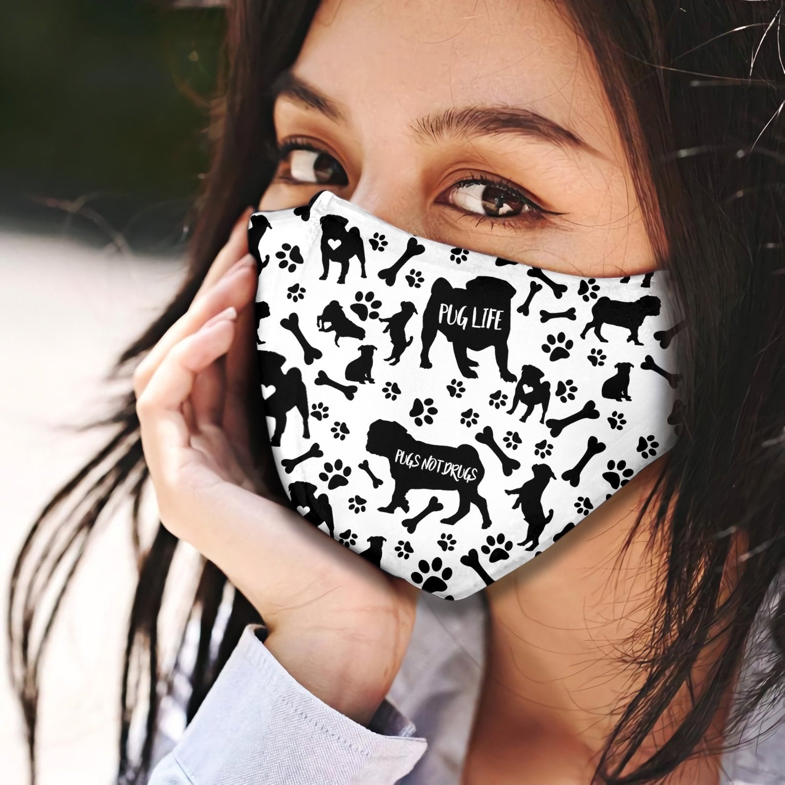 Pug Black &amp; White Pattern EZ07 2707 Face Mask