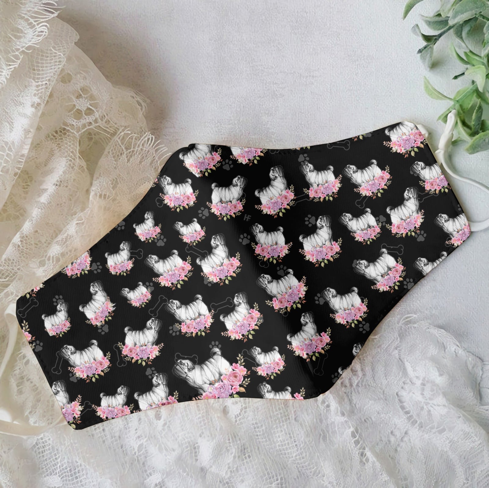 Premium Pug Pink Floral EZ09 0807 Face Mask