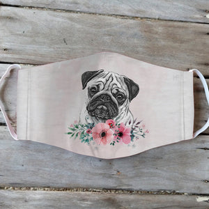 Pug Dog Flower EZ01 2404 Face Mask