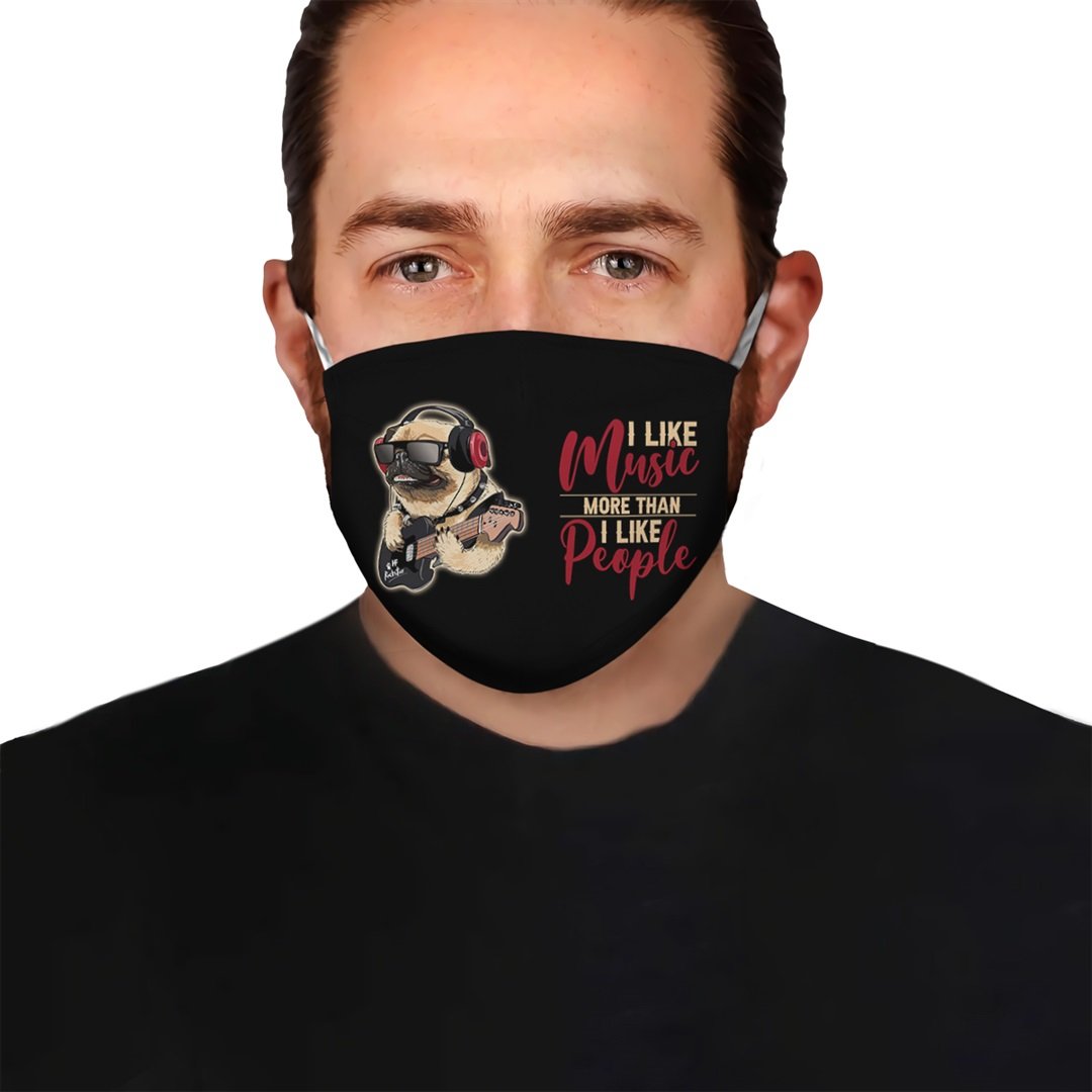 Pug Dog Playing Guitar EZ13 0708 Face Mask
