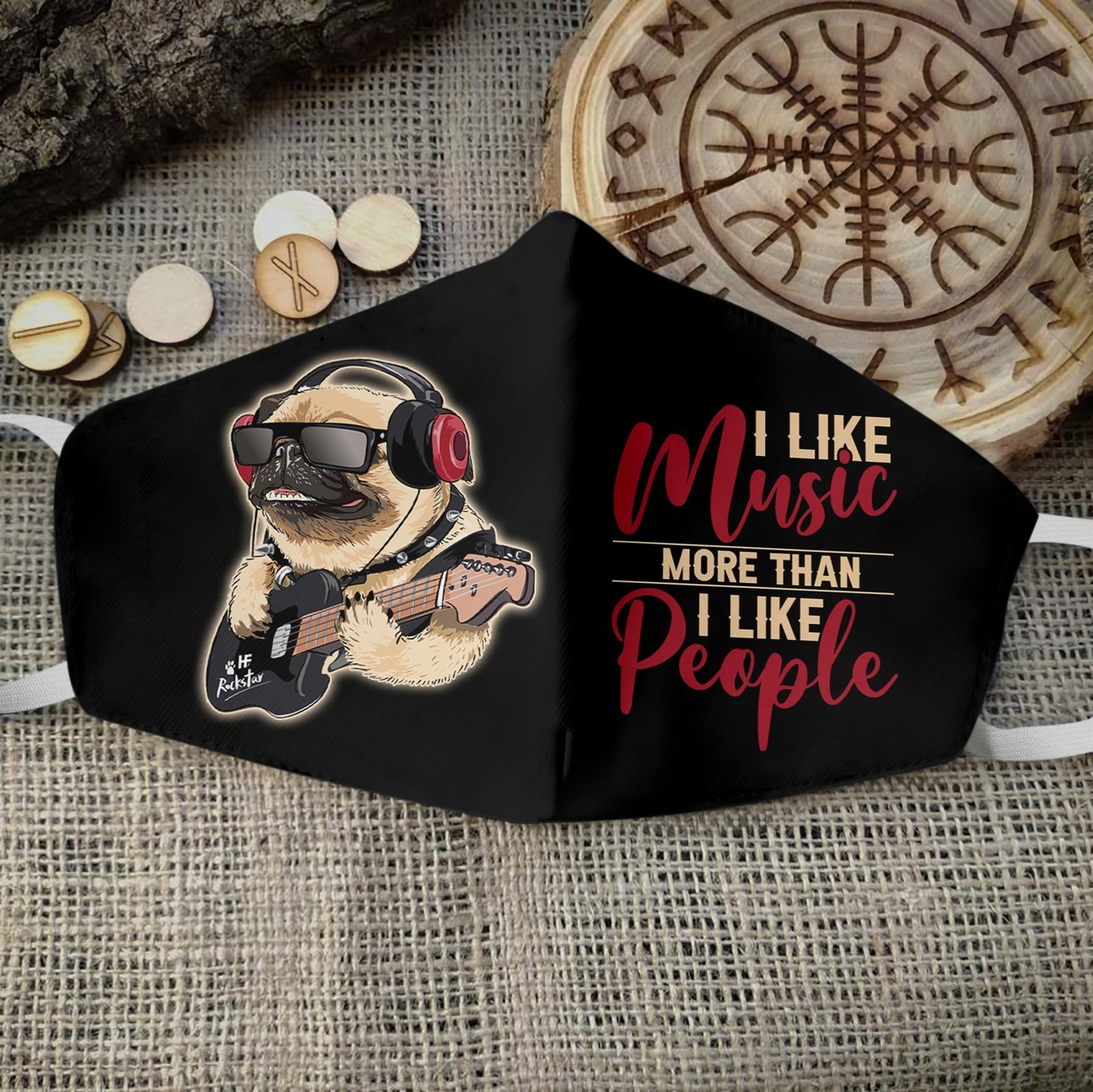 Pug Dog Playing Guitar EZ13 0708 Face Mask
