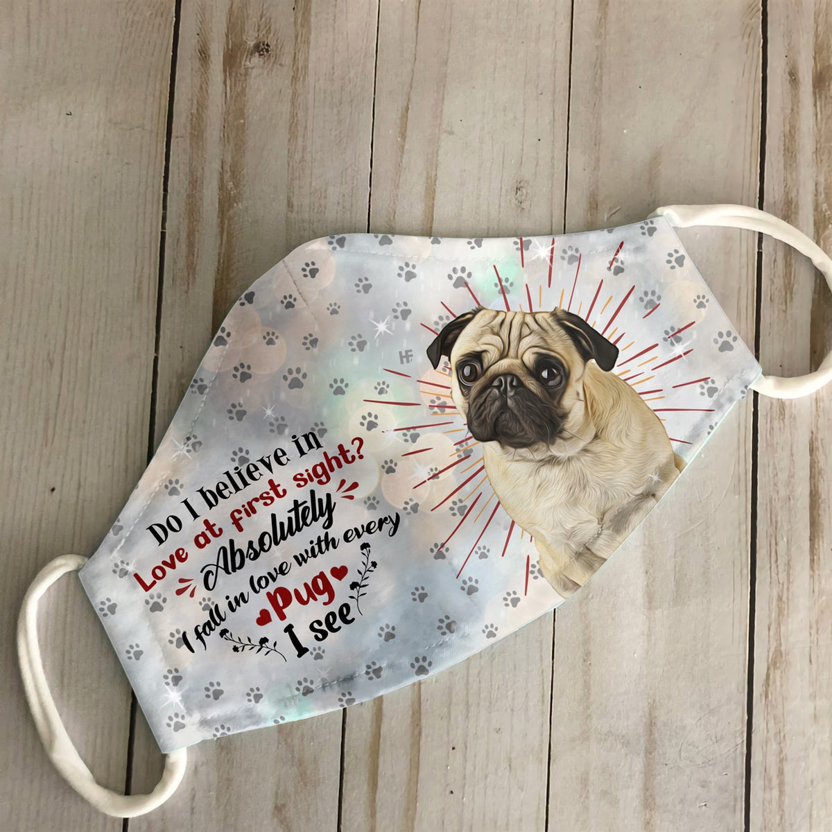 Pug I See White EZ16 0907 Face Mask