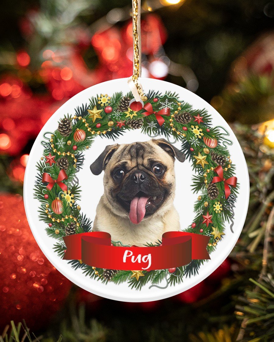 Pug-Noel Circle-Two Sided Ornament