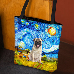 Pug-Oil Painting-Cloth Tote Bag