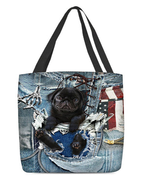 Pug-Ripped Jeans-Cloth Tote Bag