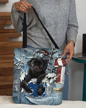 Pug-Ripped Jeans-Cloth Tote Bag