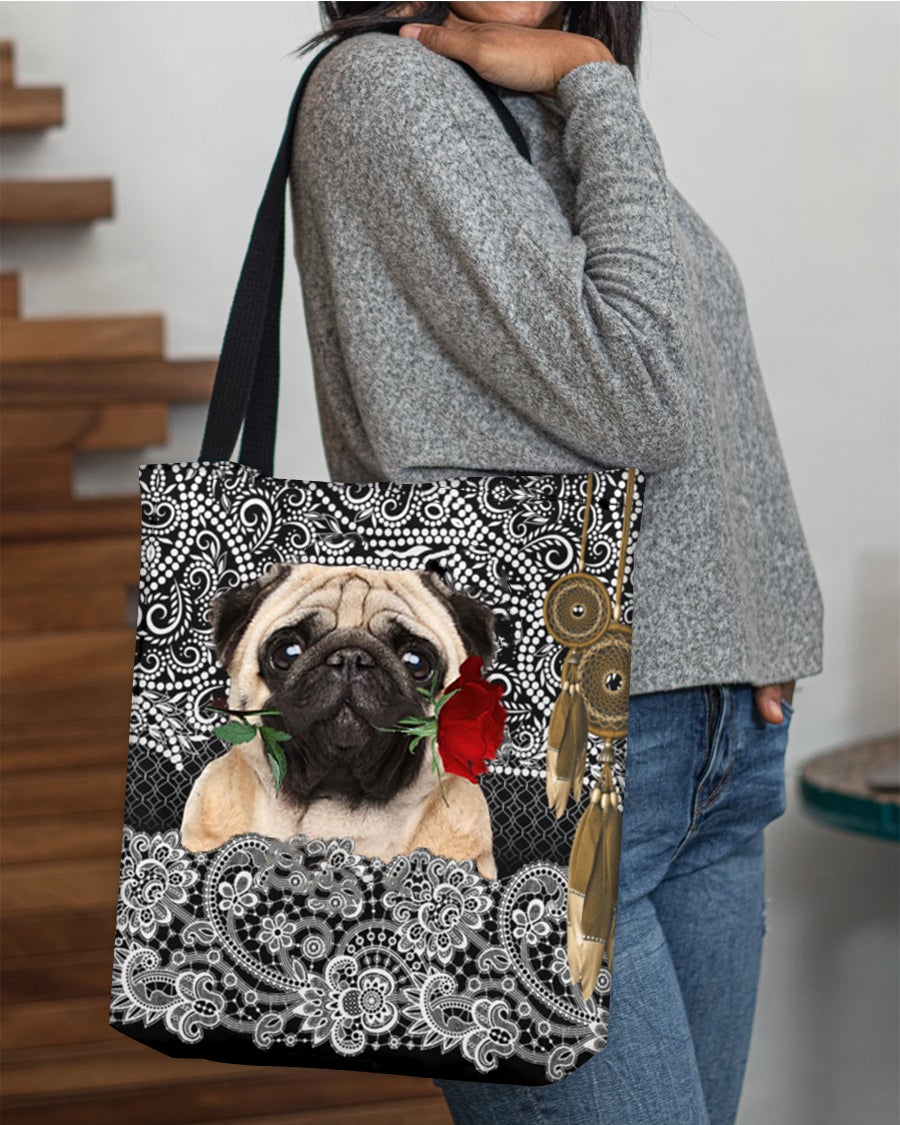 Pug-Rose Cloth Tote Bag