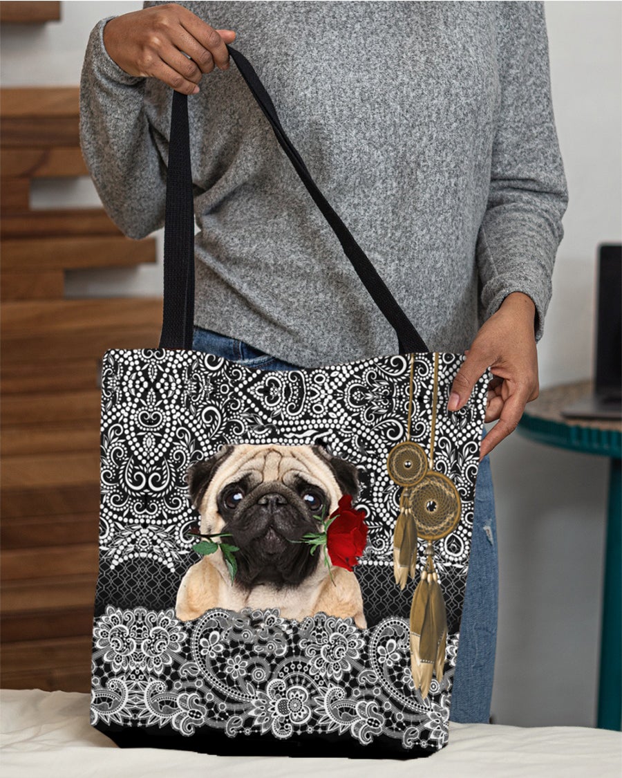 Pug-Rose Cloth Tote Bag