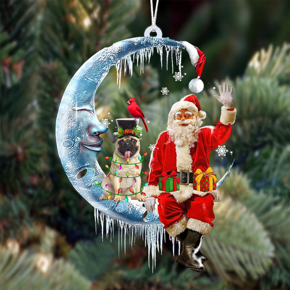 Pug-Santa Claus And Moon Two Sided Ornament