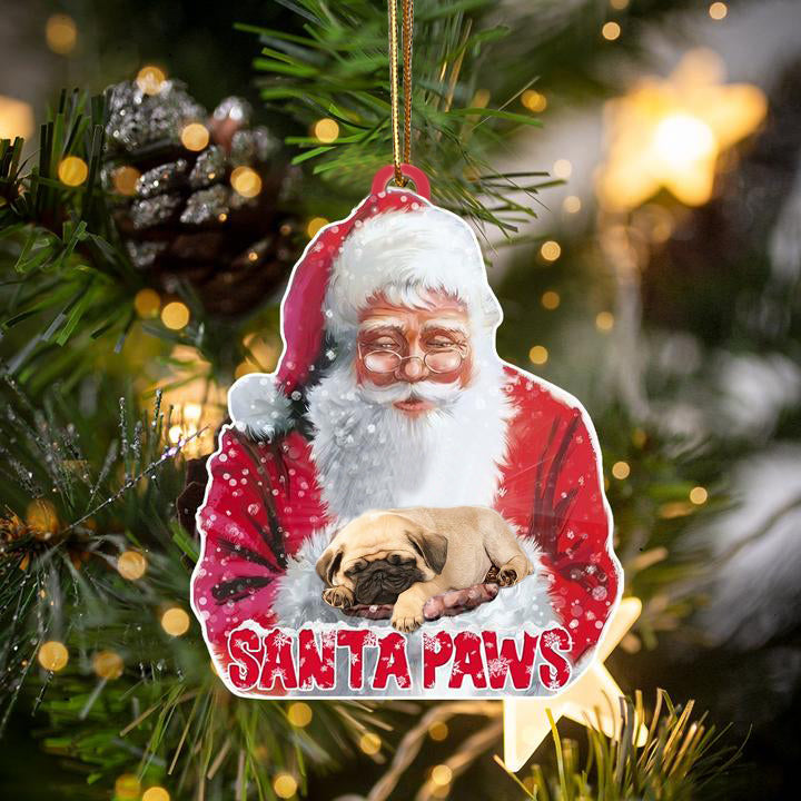 Pug-Santa Paws-Two Sided Ornament