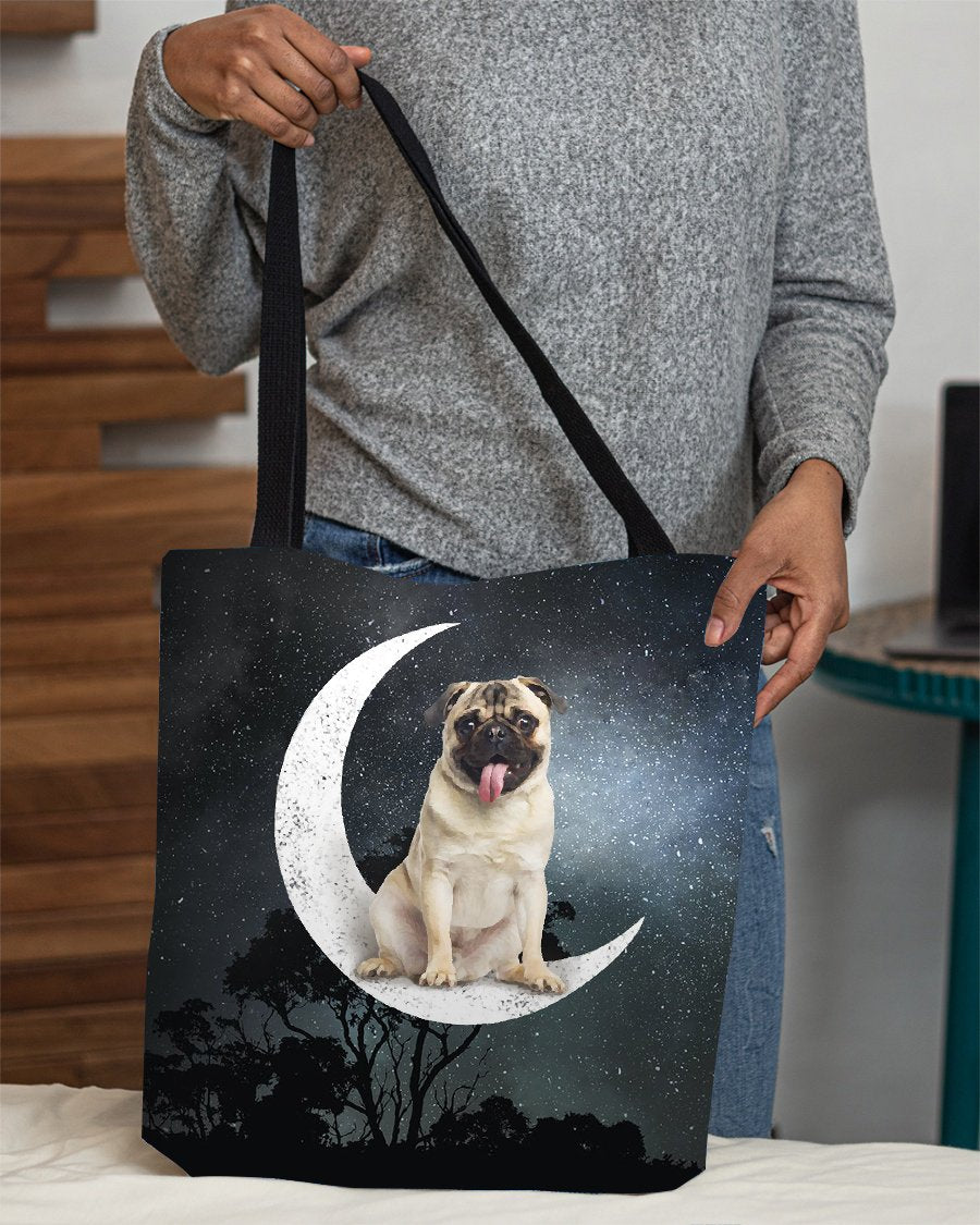 Pug-Sit On The Moon-Cloth Tote Bag