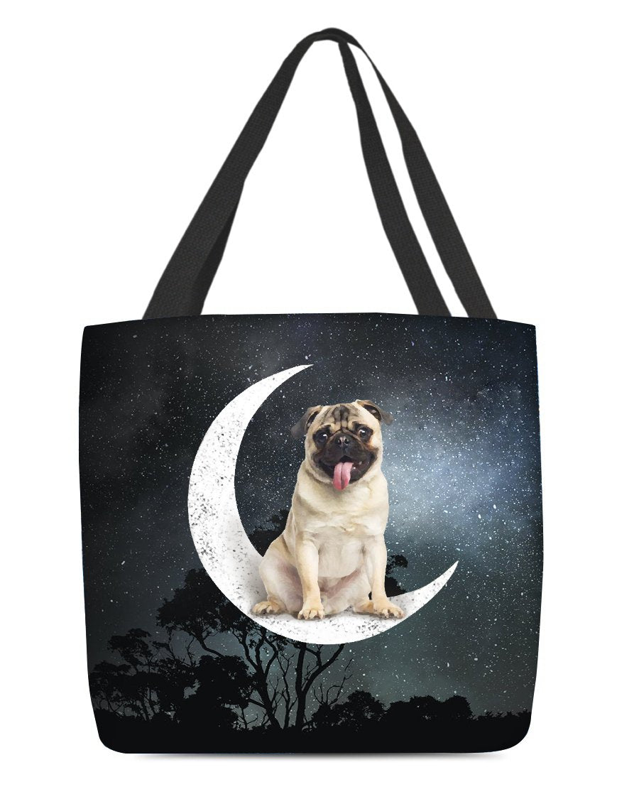 Pug-Sit On The Moon-Cloth Tote Bag