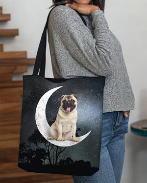 Pug-Sit On The Moon-Cloth Tote Bag