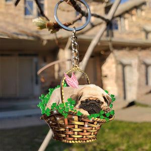 Pug-Sleeping Lucky Fairy Flat Acrylic Keychain