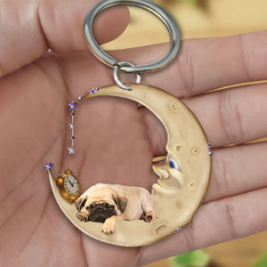 Pug-Sleeping on the moon Keychain