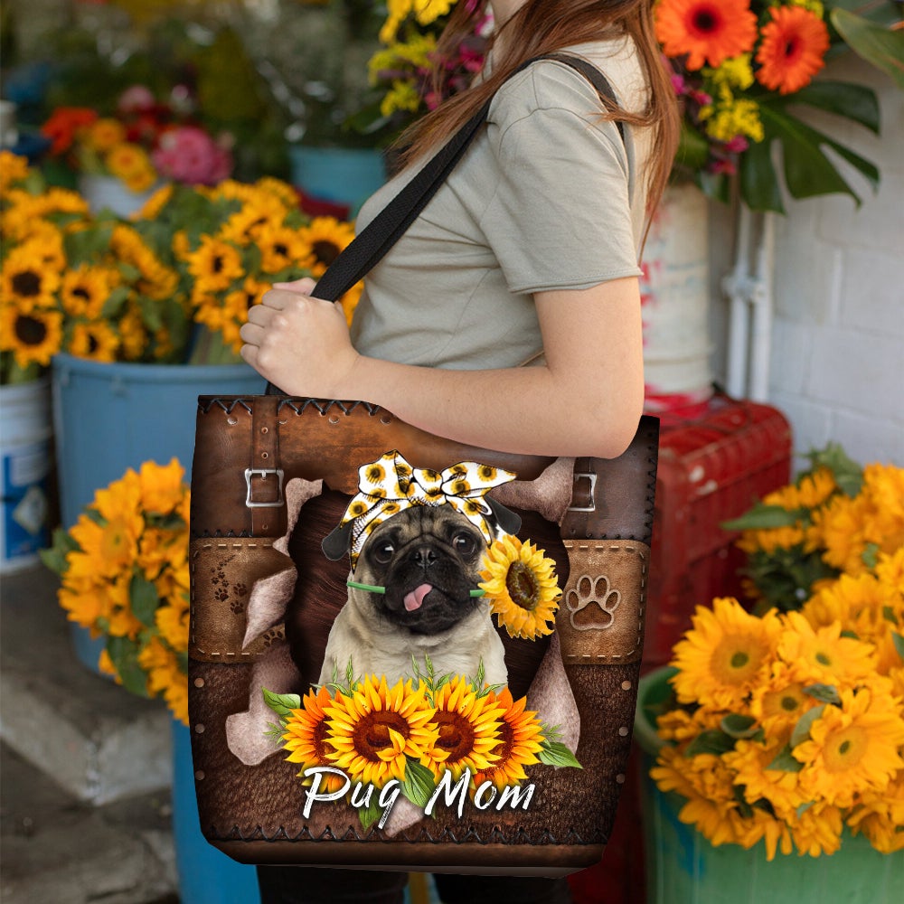 Pug-Sunflower&Dog Mom Cloth Tote Bag