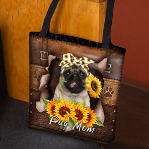 Pug-Sunflower&Dog Mom Cloth Tote Bag