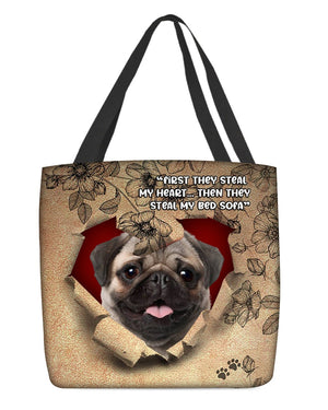 Pug-Torn Cloth Tote Bag