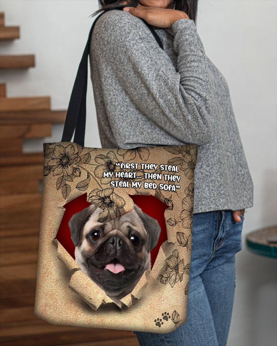 Pug-Torn Cloth Tote Bag