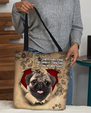 Pug-Torn Cloth Tote Bag