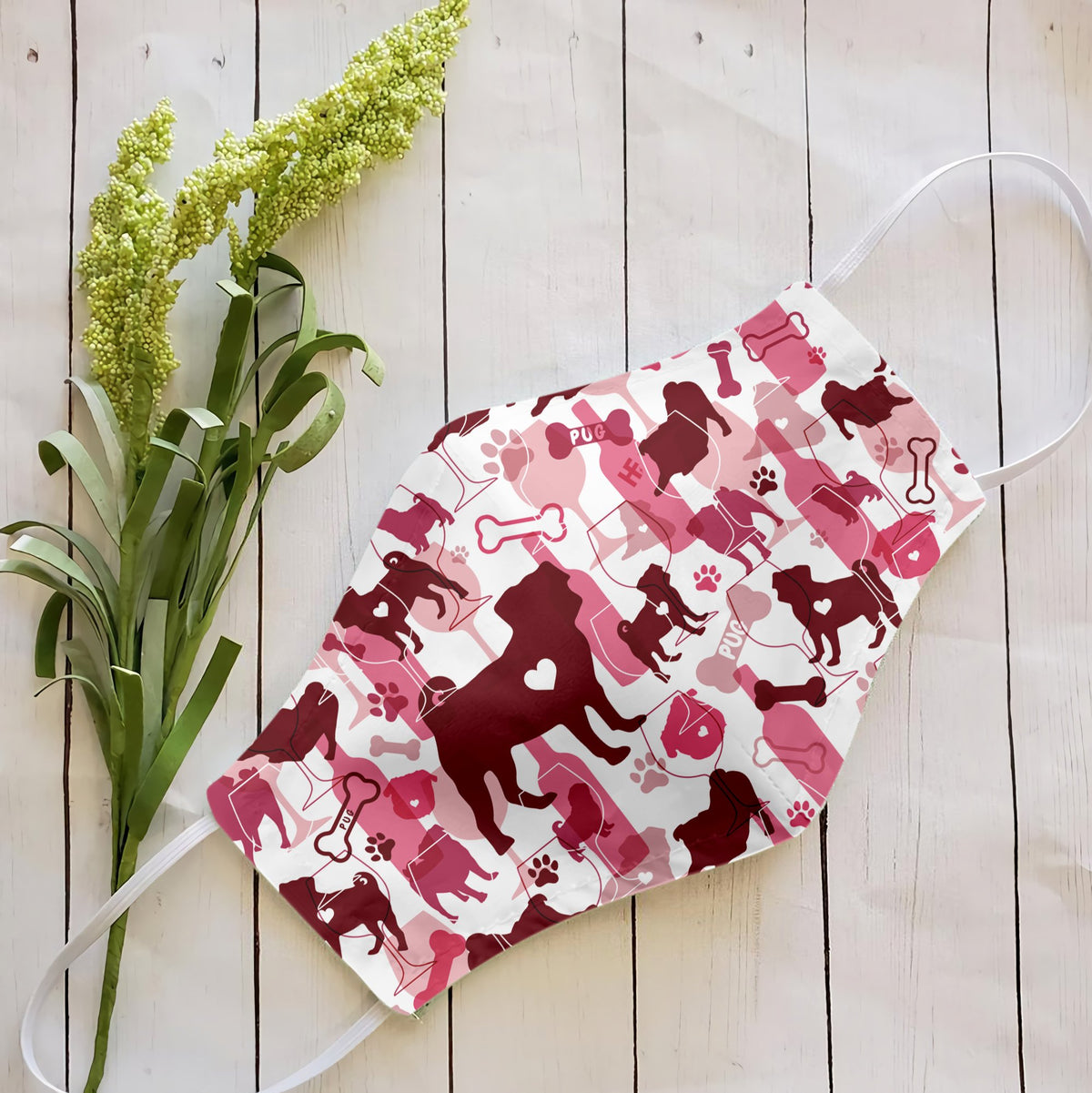 Pug &amp; Wine Pattern EZ07 2707 Face Mask