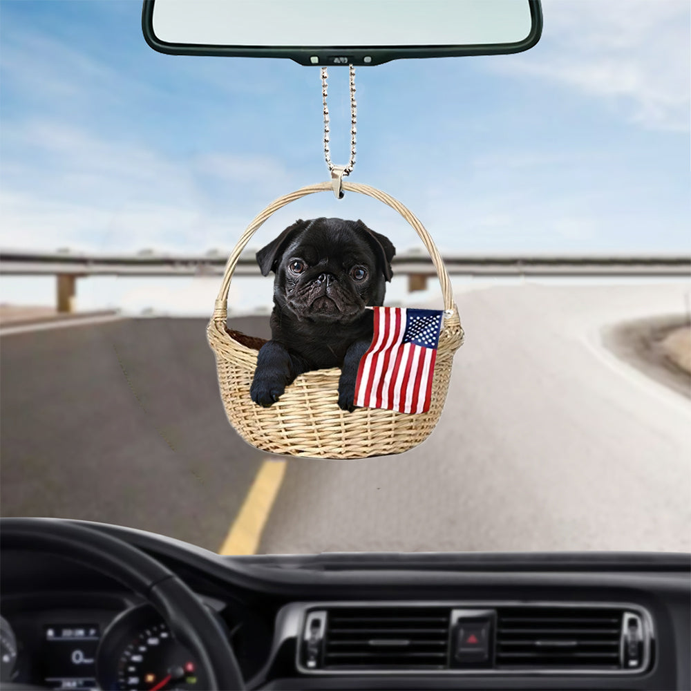 Pug-With American Flag Two Sides Ornament