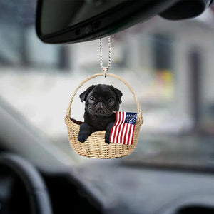 Pug-With American Flag Two Sides Ornament