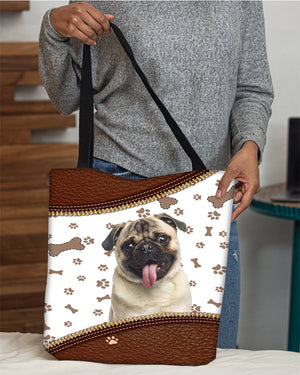 Pug-Zipper Texture-Cloth Tote Bag