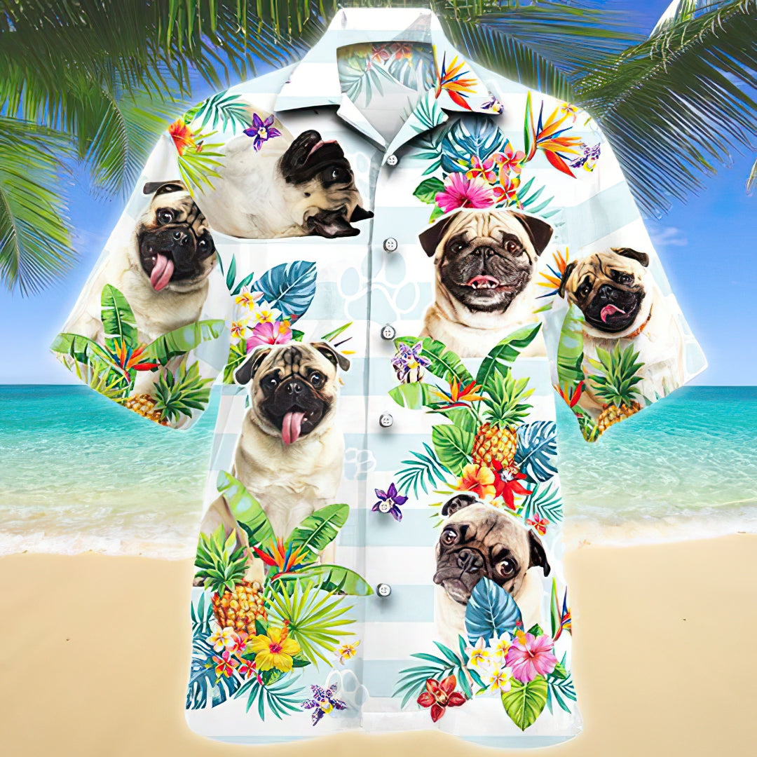 Pug Tropical Flower Hawaiian Shirt