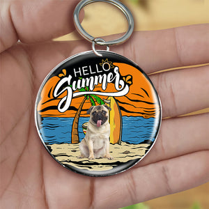 Pug Hello Summer-Round Resin Epoxy Metal Keychain