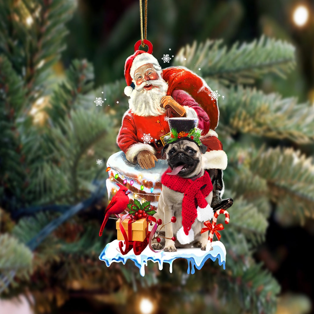 Pug 1-Christmas Chimney Two Sided Ornament