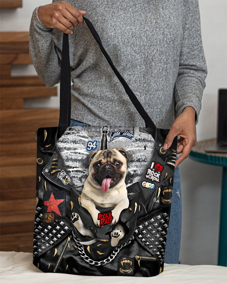 Pug1-Rock Dog-Cloth Tote Bag