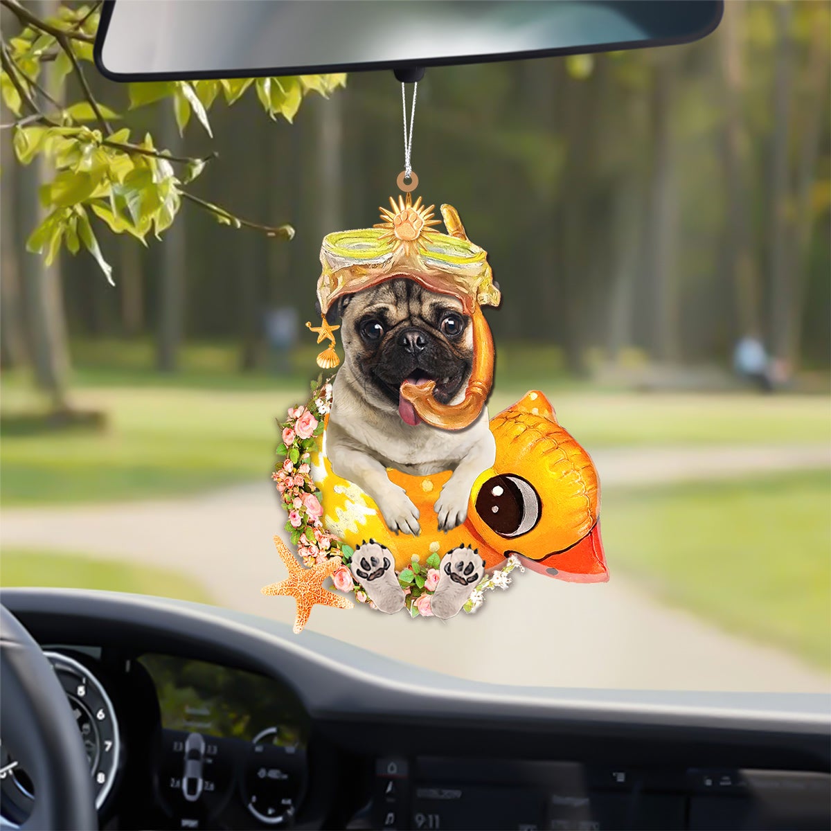 Pug1-Swimming Laps Two Sides Ornament