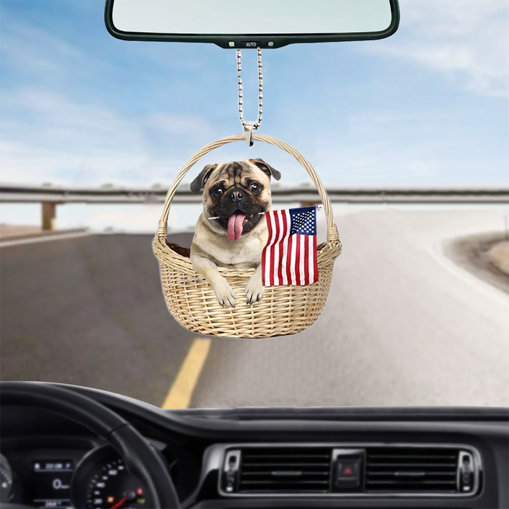 Pug1-With American Flag Two Sides Ornament