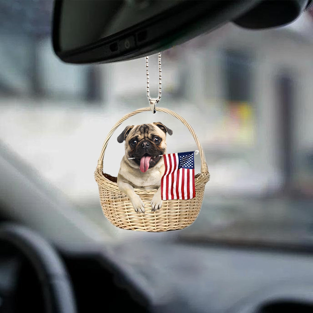 Pug1-With American Flag Two Sides Ornament