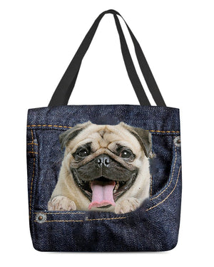 Pug-Dark Denim-Cloth Tote Bag