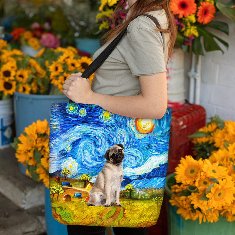 Pug 2-Oil Painting-Cloth Tote Bag