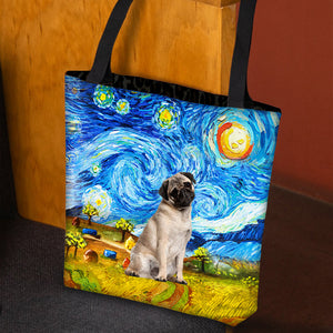 Pug 2-Oil Painting-Cloth Tote Bag