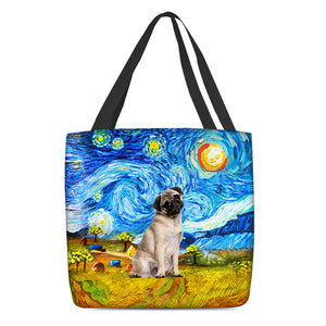 Pug 2-Oil Painting-Cloth Tote Bag