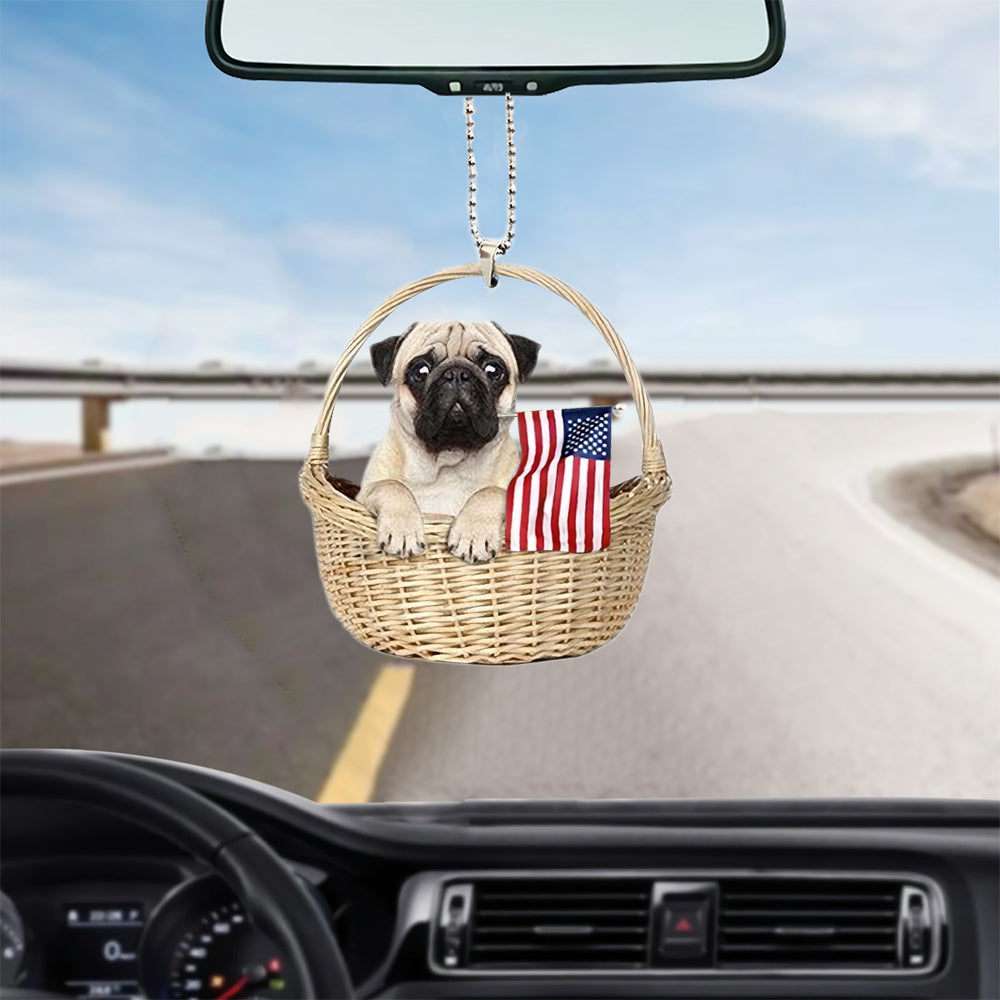 Pug2-With American Flag Two Sides Ornament