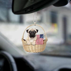 Pug2-With American Flag Two Sides Ornament