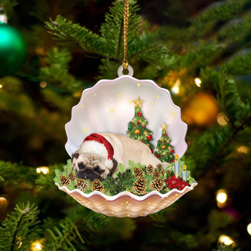 Pug 2 Lie In Seashell Xmas-Two Sided Ornament