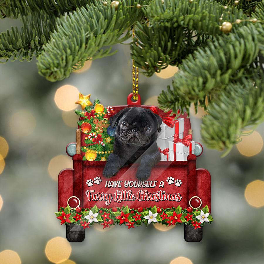 Pug 2 Sit On A Truck-Two Sided Ornament